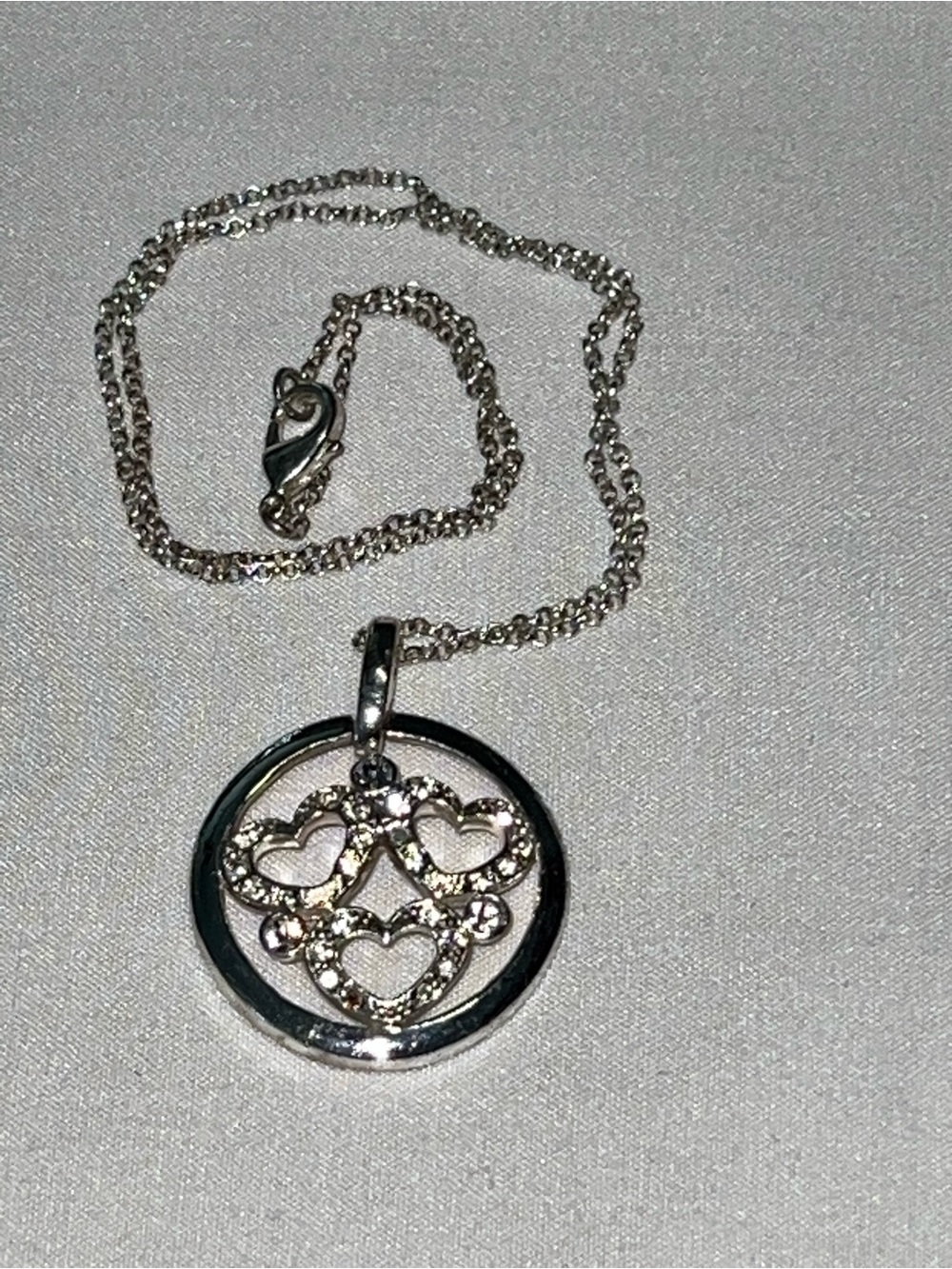 Delicate Silver-Tone Heart & Ribbon Pendant Necklace - Women Jewelry